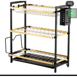 3 Tier metallic dishrack and kitchen organizer